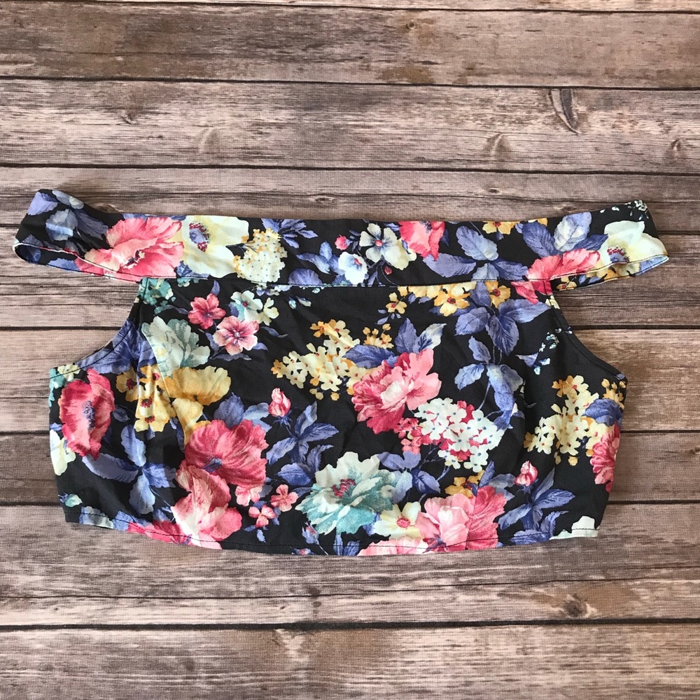 New Free People Off the Shoulder Floral Crop Top - Picture 2 of 6